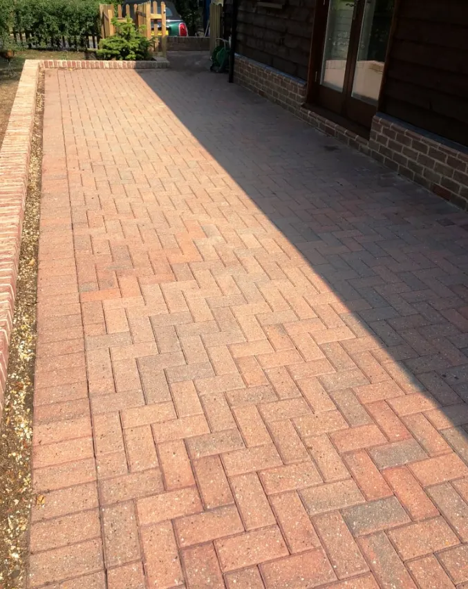 Block paved patio in a Farnborough garden